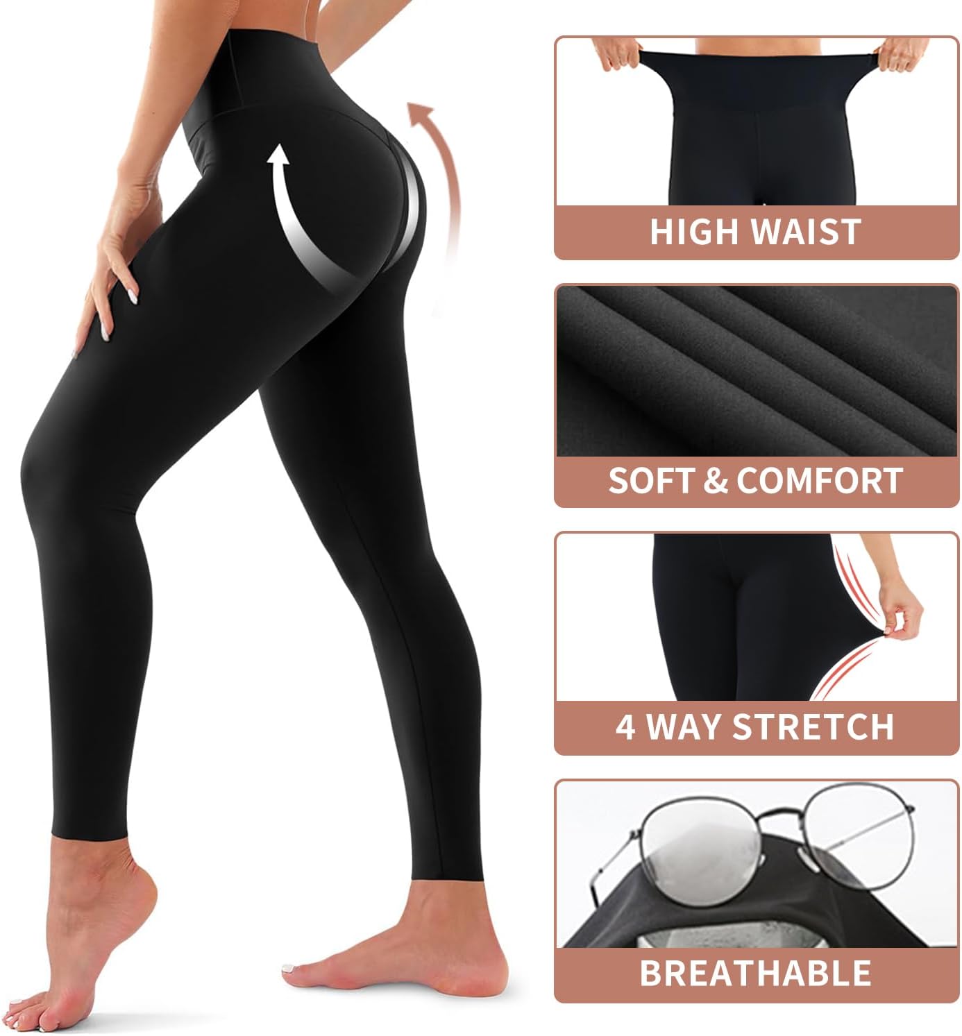 4 Pack Leggings for Women Butt Lift High Waisted Tummy Control No See-Through Yoga Pants Workout Running Leggings - Image 5